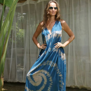 OEM Private Label Waistline Natural Tie Dye Maxi Dress avec Fantaisie Conçu Solide Motif Indienne Exportateurs En Gros - Product Image 1