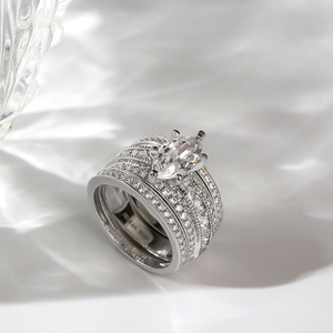 Jeulia 3-teiliges Ringset mit Marquise-Schliff Moissanit & Zirkonia in Vergoldetem Sterling Silber - Product Image 6
