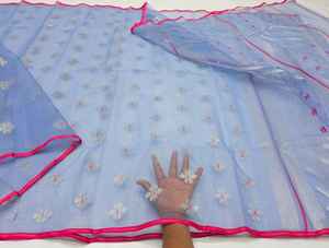 Exclusivo de moda Deshi Dhakai Jamdani Sharee calidad de exportación para mujeres JAMDANI tela azul verde dorado cielo azul de Bangladesh - Product Image 2