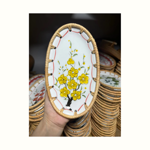 Plateau en rotin incrusté de nacre pour la décoration intérieure, le service de table, le rangement, la présentation et l'application de décoration intérieure. - Product Image 1