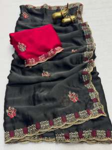 Sari en soie Rangoli doux avec broderie et travail de pierres, magnifique design pour femmes adultes - Product Image 4