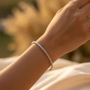 Bracelet de cheville tressé en argent 925 pour femme avec diamant, plaqué or 14K 18K et perles – Bijoux plaqués or pour usage quotidien - Product Image 3