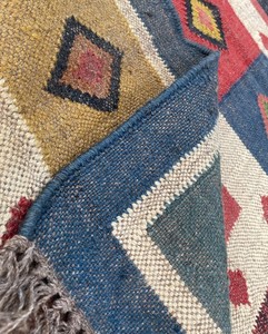 Alfombra Kilim moderna tejida a mano, alfombra bohemia de yute de lana, Kilim turco con influencias indias Dhurrie Navajo - Product Image 4