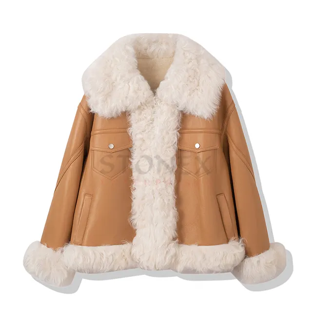 Top Tendance Meilleure Qualité Filles Nouvelles Vestes En Cuir Intégré Fourrure Femmes Manteaux Courts En Peau De Mouton