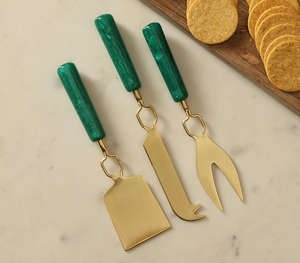 Juego de cuchillos de queso de acero inoxidable con mangos de madera y resina Juego de utensilios elegante de 3 piezas para servir tablas de queso - Product Image 6