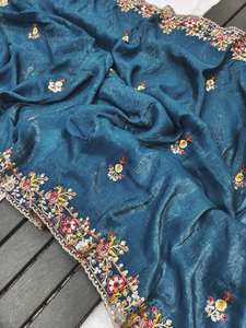 Nuevo y Moderno Saree de Seda con Bordado Pesado de Múltiples Hilos para Mujer, Ideal para Fiestas Formales, Diwali y Bodas, Largo hasta el Suelo - Product Image 4