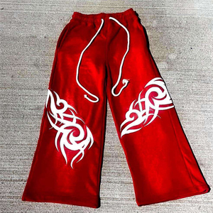 Pantalon de survêtement vintage brodé pour homme, taille haute, coupe régulière, en coton 100% respirant, délavé à l'acide, coupe évasée, pour l'hiver - Product Image 1