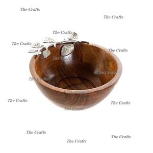 Cuenco de madera para servir con asas de diseño de hojas, cuenco decorativo de vajilla de la mejor calidad a precio mayorista - Product Image 2