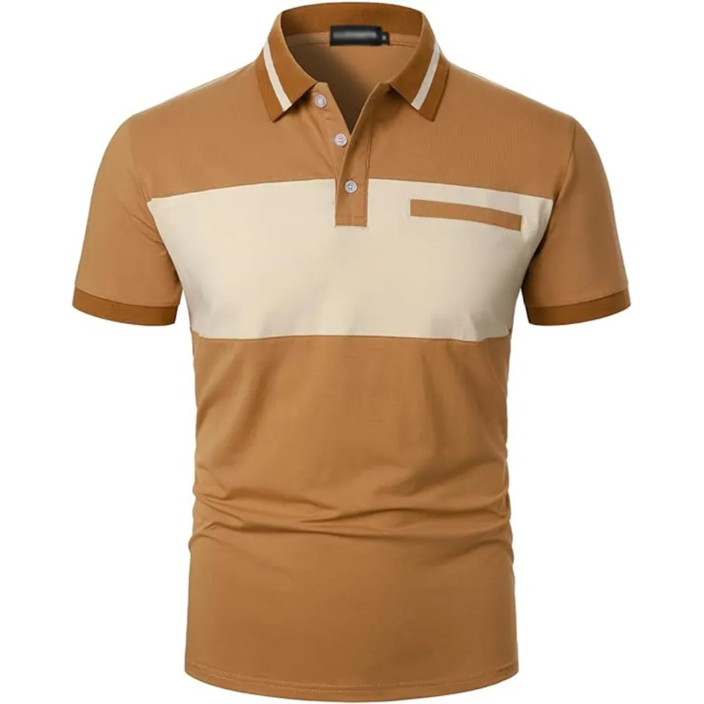 Banded Collar Polo T-Shirt Men Three Button men polo Tee Cotton Blend Pique Tennis Polo TShirt