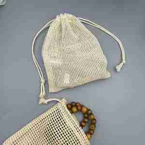 Bolsas de malla de algodón beige ecológicas de 20*25cm con cordón, personalizables con logo, reutilizables para frutos secos, frutas, productos, regalos, sacos antipolvo de tela, bolsas antipolvo para yoga - Product Image 6