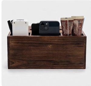 Caja organizadora de escritorio de madera de acacia con soporte para pañuelos, almacenamiento multifuncional para suministros de oficina, estilo rústico rectangular - Product Image 5