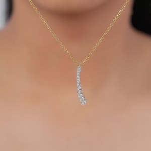Elegant Women Gold Curve <b>Diamond</b> Pendant Necklace Stylish Charm <b>Jewelry</b> for Daily Wear Party Anniversary and Gift Occasion - Product Image 2
