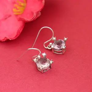 Boucles d'oreilles pendantes en argent sterling plaqué or 18 carats avec quartz fumé, hypoallergéniques, pour femmes, bijoux élégants pour mariage et soirée - Product Image 4