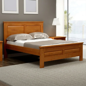 Modern Solid Wood Queen King <b>Bed</b> <b>Frame</b> with Wooden Headboard Premium Bedroom Furniture Hotel Home Villa OEM ODM Indonesia - Product Image 1