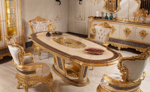 Juego de Comedor Leonar de Estilo Italiano Clásico con Madera Maciza, Tallado a Mano y Acabado en Dorado - Product Image 3