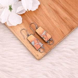 Pendientes de Piedras Preciosas de Jaspe Malinga Estilo Boho, Pendientes Colgantes de Latón con Baño de Rodio Negro, Joyería de Regalo para Mujer - Product Image 3