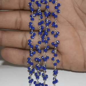 Silver Plated Blue Quartz Glass Beads Rondelle Cluster Rosary Chain Wire Wrapped Beaded Chain for Jewelry Making Bracelet - Product Image 6