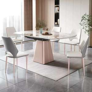 <span class=keywords><strong>Table</strong></span> de salle à manger extensible <span class=keywords><strong>ronde</strong></span> moderne de luxe avec plateau en pierre frittée blanche et plateau en marbre - Product Image 5
