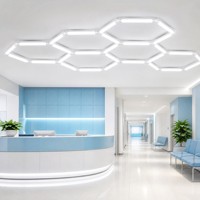 Éclairage hexagonal alvéolé pour garages, ateliers de detailing automobile, ateliers de réparation automobile, entrepôts, IP42, garantie 3 ans, modulaire, facile à nettoyer