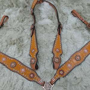 Ensemble de harnachement de cheval Western en cuir de luxe de haute qualité avec logo personnalisé collier de poitrine Headstall équitation cheval de trait complet - Product Image 5