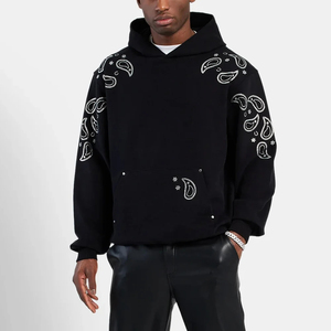 New Arrival Men's Custom Logo Embroidered Tech Fleece 100% Cotton Oversized Winter Hoodies with Rhinestone Print OEM ODM Solid - Product Image 3