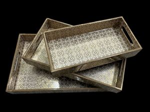 Juego de bandeja de servicio de madera de lujo moderno con estampado de esmalte y brillo de lámina de oro perfecto para mesas de café, servir té y fiestas - Product Image 2