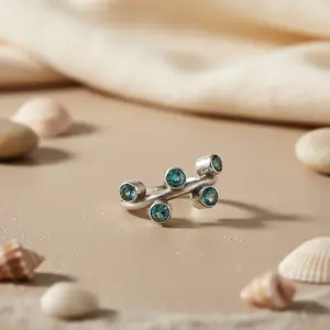 แหวนเงินแท้ 925 ประดับพลอยบลูโทแพซสำหรับผู้หญิง เครื่องประดับพลอย - Product Image 3