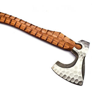 Hacha Vikinga Hecha a Mano de Acero con Alto Contenido de Carbono, Mango de Madera Natural, Funda de Cuero, Hacha Multiusos para Camping - Product Image 2