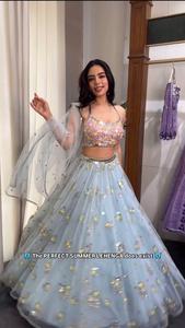 Vêtements de mariage lourds filet papillon séquence lourde broderie travail haut et Lehenga avec bordure en dentelle coupe lourde travail Dupatta - Product Image 4