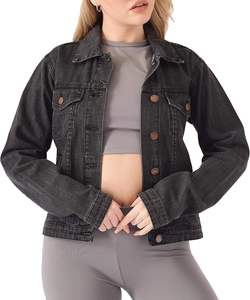 Chaqueta vaquera de algodón crudo para mujer, ropa de abrigo negra de estilo elegante que funciona con trajes casuales, creando un aspecto elegante de temporada - Product Image 1