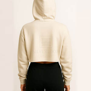 Venta al por mayor de mujeres Crop Top Hoodies | 100% sudaderas de algodón con capucha con impresión de logotipo personalizado | Streetwear moda mujer sudaderas con capucha - Product Image 4