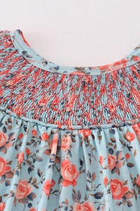 Vestido de 2 Piezas con Estampado Floral Azul, Hermoso y Ligero para Bebés Niñas, con Mangas con Volantes, Tela de Algodón Suave y Transpirable - Product Image 3