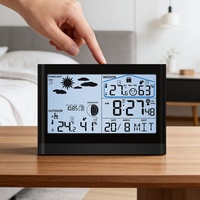 Station météo intelligente avec horloge, signal DCF, thermomètre, hygromètre, alimentée par batterie, détection tactile / montage mural, extérieur, bureau