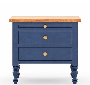 Table de chevet convertible en bois de palissandre massif artisanal bleu |   Plateau coulissant à 2 tiroirs |   Meubles de chambre à coucher classiques modernes pour - Product Image 2