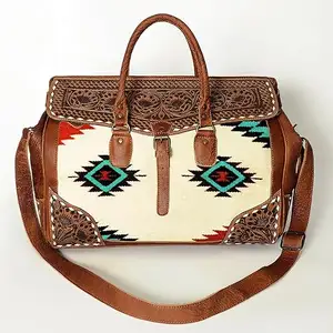 Saddle Blanket Duffel Bag Aztec Unisex Duffle Leather Weekend Travel Bag Carry On Bag Western Style Fashion