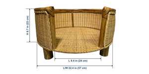 Muebles para perros Casa de cama para gatos tejida de ratán de plástico cilíndrico marrón con cesta para mascotas de pie de madera y jaula para mascotas - Product Image 2