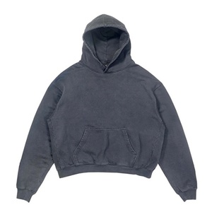 Haute qualité 100% coton unisexe en détresse hommes lourd hiver pull à capuche sweat écologique Logo personnalisé français éponge - Product Image 2