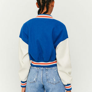 2025 chaqueta de lana púrpura para mujer R Star Chenille bordado personalizado mangas de cuero genuino Letterman Varsity Crop Plain Dyed - Product Image 6