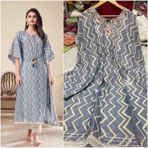เดรสคาฟตันสำหรับผู้หญิงชุดเดรสผ้าฝ้ายแท้สำหรับผู้ใหญ่อิสลามมุสลิมแบบลำลองปักและพิมพ์ลายฟรีไซส์ - Product Image 3