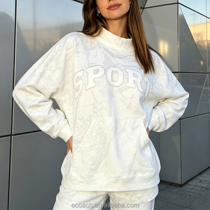 <span class=keywords><strong>Sweat</strong></span>-shirt en molleton 100% <span class=keywords><strong>coton</strong></span> 400GSM personnalisé, broderie de patch camouflage de haute qualité, col montant, pull-over pour femmes - Product Image 1