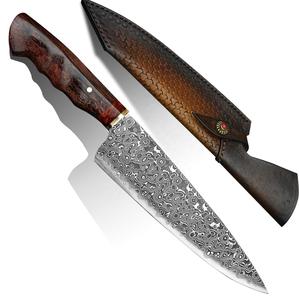 Cocina profesional Cuchillo de chef de acero de Damasco de 7,6 pulgadas Hecho a mano Hoja fija de alta calidad Fabricantes de fundas de cuero inoxidable - Product Image 3