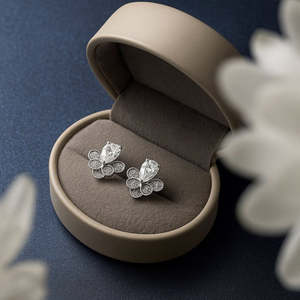 NOVAMART Fine Zarkan Elegant Pear Cut Diamond Zircon Pure <b>Silver</b> <b>Stud</b> <b>Earrings</b> with Gold Plating Trendy Leaf Pattern for Wedding - Product Image 1