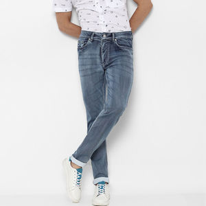 Wholesale Men Denim <b>Jeans</b> Trendy Light Wash <b>Slim</b> Fit Design With Front And Back Pockets Waist Faded Black-Plus Size - Product Image 4