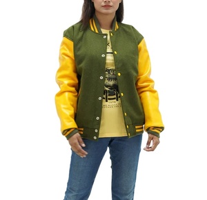 Nueva Chaqueta Varsity para Mujer con Cuerpo de Lana y Mangas de Cuero, con Bordado Tejido y Color Personalizado - Product Image 4