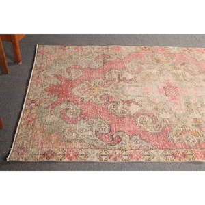 Alfombra Turca con Diseño Geométrico Vintage, Color Rosa, 4.3x7.5 pies (132x228 cm) - Product Image 4