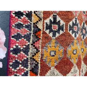 Vintage <b>Red</b> Ikat Wool Turkish Rug Eco-Friendly Patchwork Design Latex Backing 2.9x7.8 ft <b>Runner</b> Rug - Product Image 3