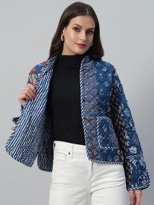 Manteau en coton matelassé réversible de meilleure qualité pour femmes, veste matelassée tissée à imprimé floral faite à la main, manteau d'hiver rembourré - Product Image 5