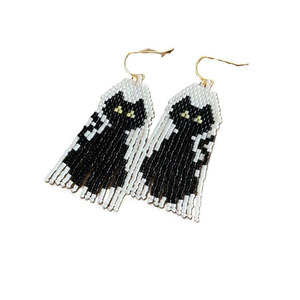 Boucles d'oreilles à thème Halloween en perles de rocaille, design personnalisé, broderie en perles de rocaille, boucles d'oreilles à thème Halloween - Product Image 3