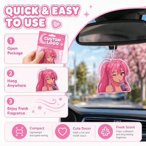 Diffuseur de parfum suspendu pour voiture, carte parfumée en papier, motif fille dessin animé, logo personnalisé, mignon Kawaii, ornement suspendu parfumé - Product Image 4