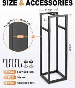 Porte-bûches en métal moderne sur mesure multifonctionnel à deux niveaux avec finition peinte en poudre, crochets et patins faciles à installer - Product Image 2